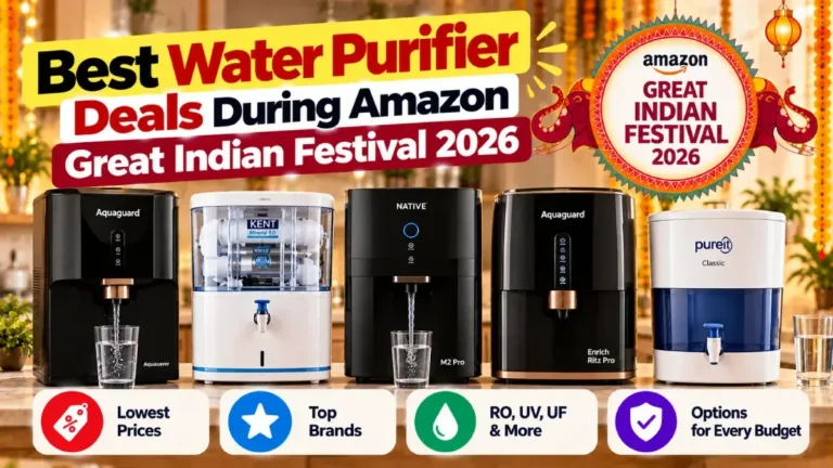 Best Water Purifier Deals During Amazon Great Indian Festival 2026 1 Best Water Purifier Deals During Amazon Great Indian Festival 2026 featuring Aquaguard, KENT, Native and Pureit water purifiers.